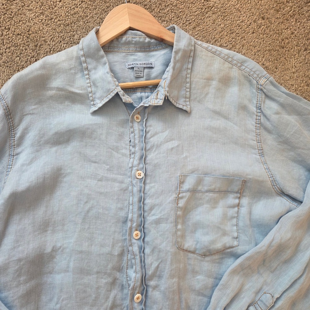 Martin Gordon Mens 100% Linen Long Sleeve Button Down Shirt Blue XL RN128599 - Picture 2 of 7